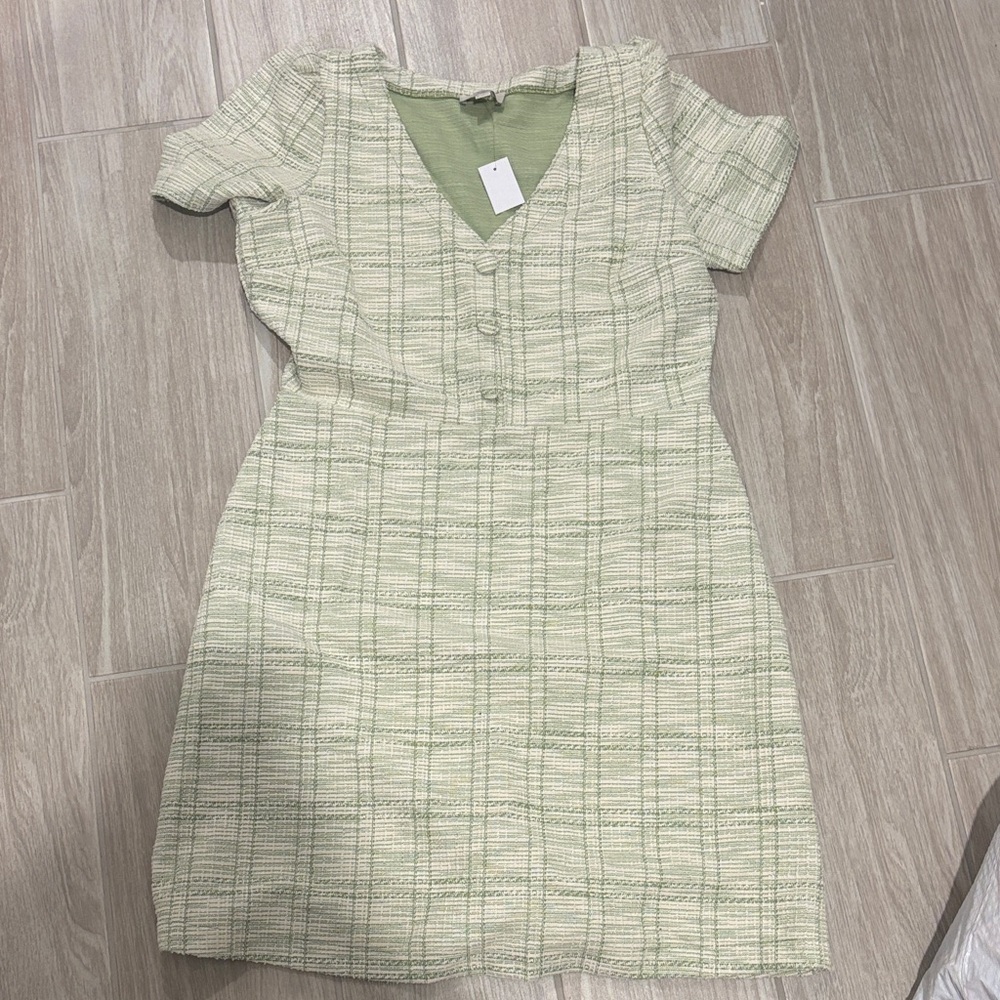 LOFT Green Plaid Midi Dress